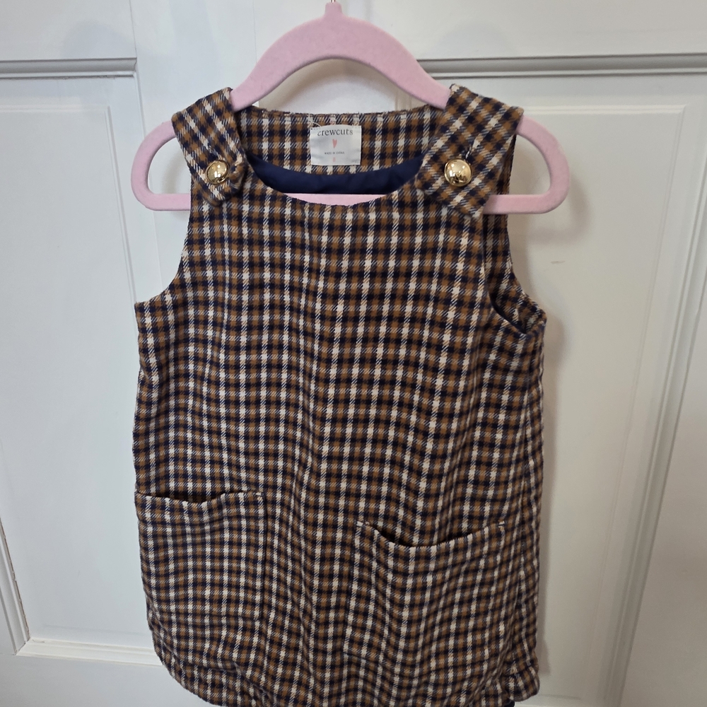 Crewcuts Plaid Dress with Gold Button Accents - Size 5